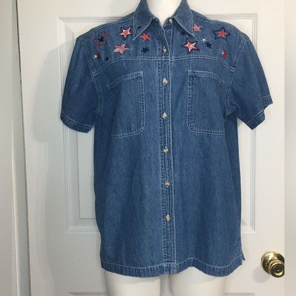Appliqued Stars CAROLINA COLOURS Denim Shirt - Picture 1 of 5